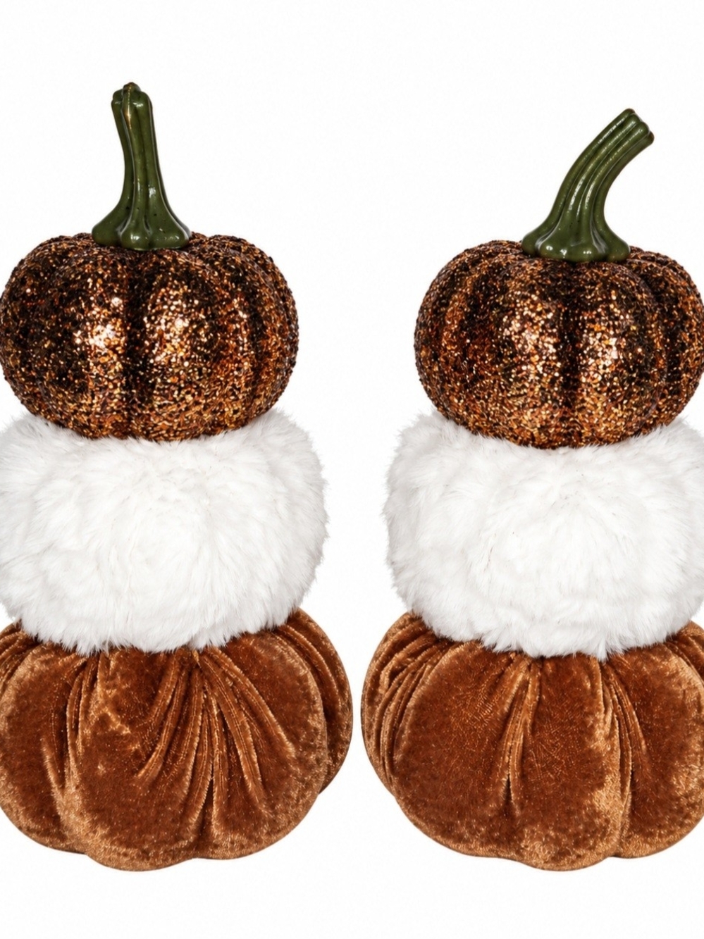Plush Velvet and Faux Fur Pumpkin Stack - Brown and White